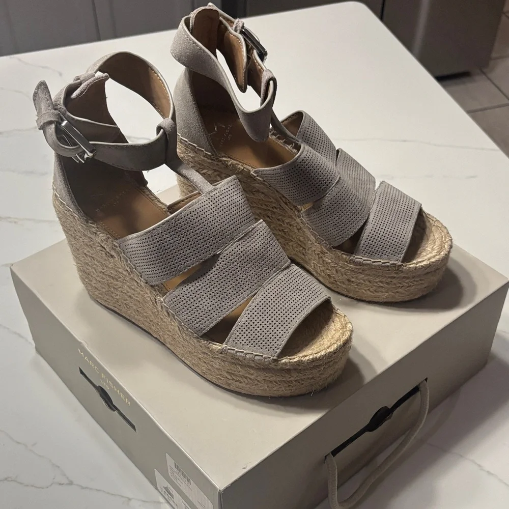 Marc Fisher Light Gray Wedge Sandals